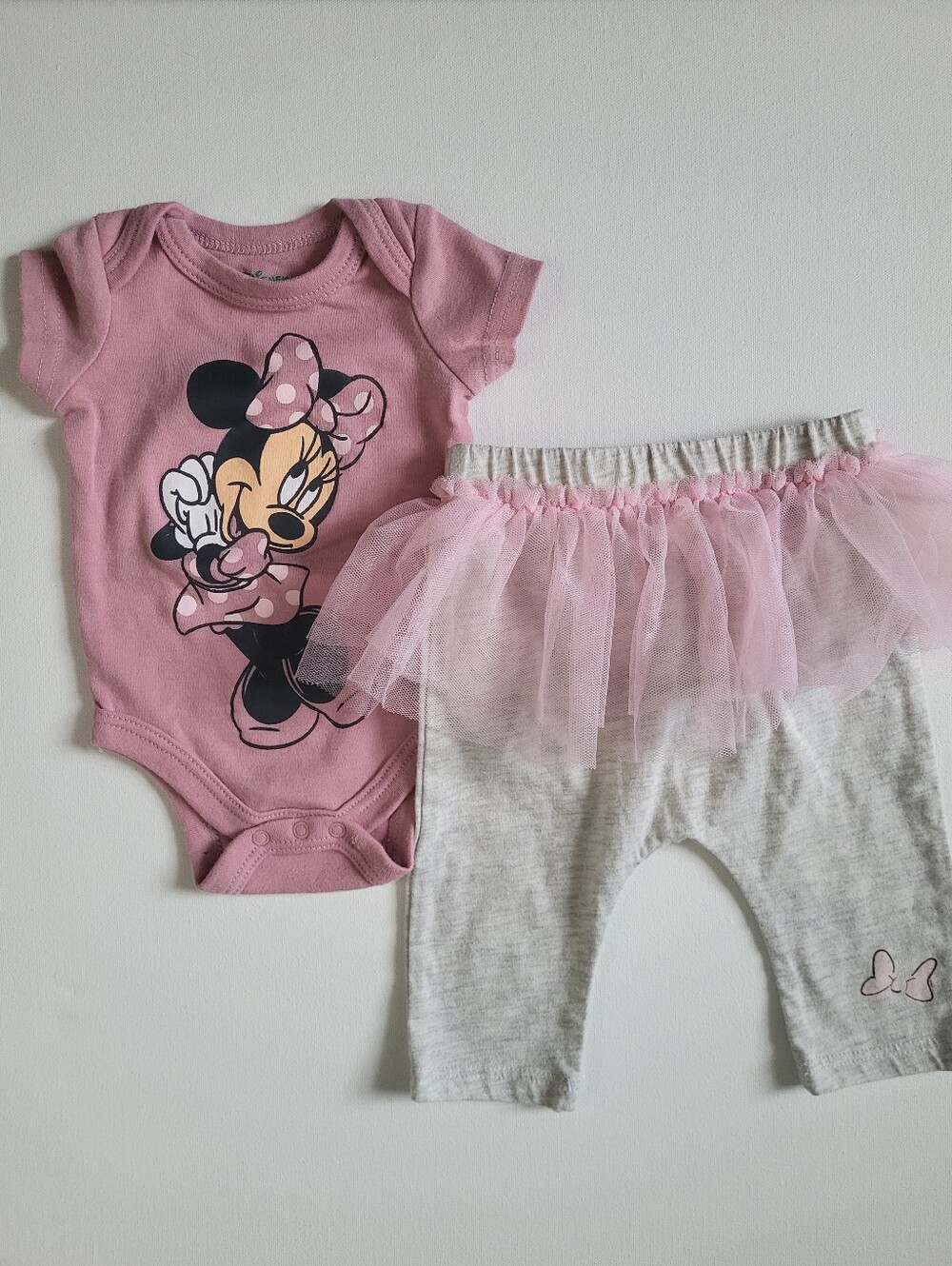 Disney Pink Minnie Mouse Bodysuit and Tulle Skirt Leggings Set Ballet 0-3m